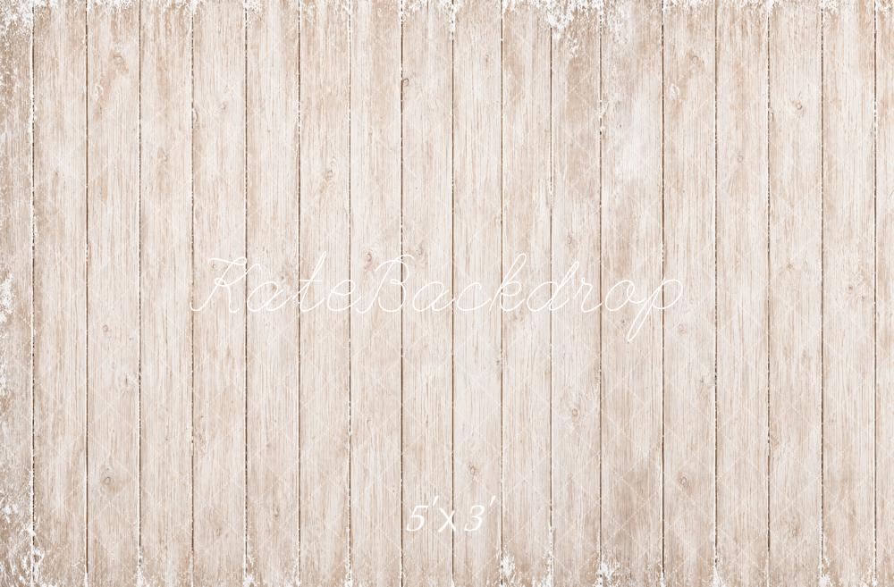 Kate Light Beige Vintage Wood Plank Floor Printed Backdrop Designed by Kate Image