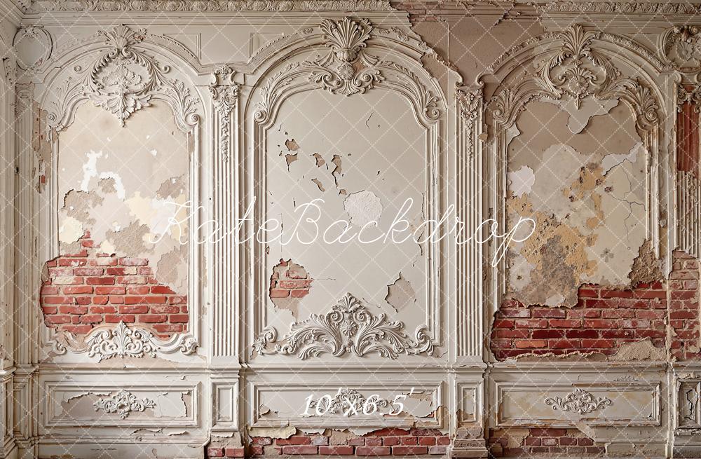 Kate Vintage Wall Ornate Plaster Exposed Brick Printed Backdrop Designed by Emetselch
