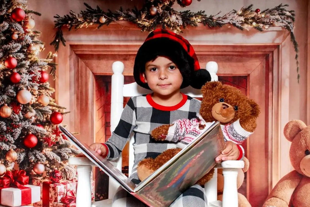 Kate Christmas Tree Fireplace White Retro Wall Backdrop Designed by Emetselch