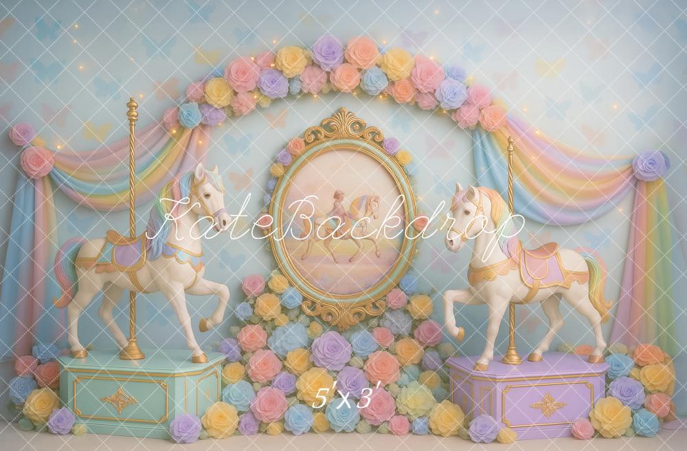 Cake Smash Rainbow Carousel Flower Arch Backdrop Designed by Ashley Paul