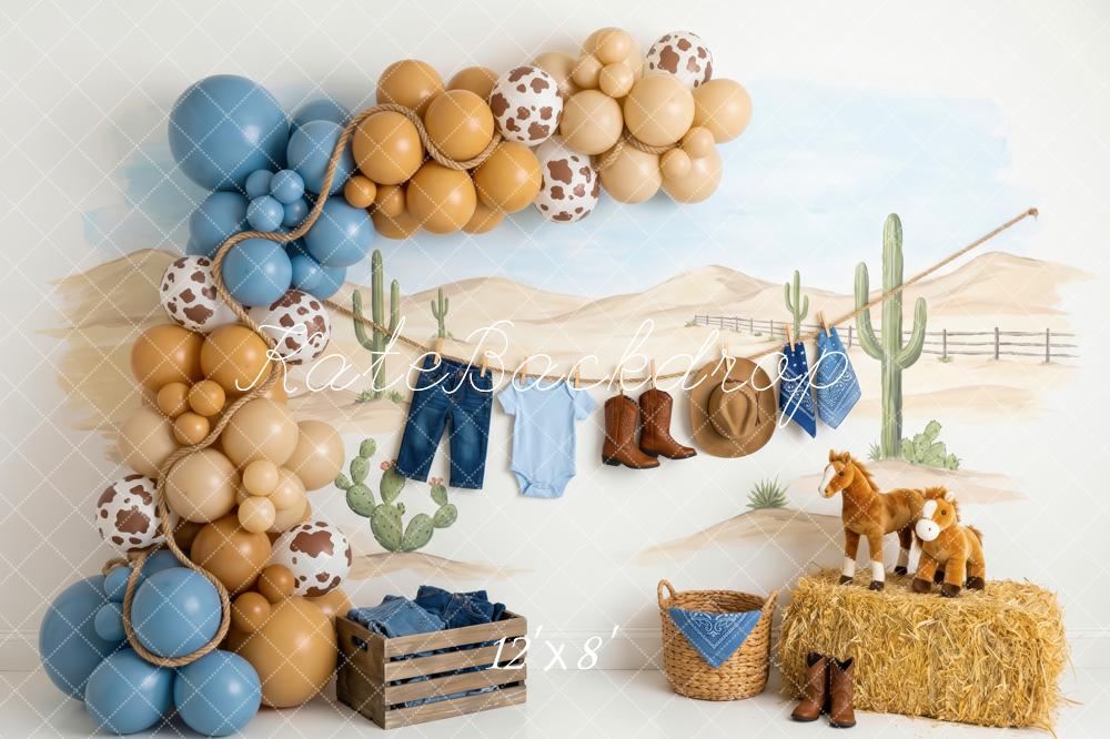 Kate Birthday Western Cowboy Cactus Desert Balloons Clothesline Printed Backdrop Designed by Patty Roberts