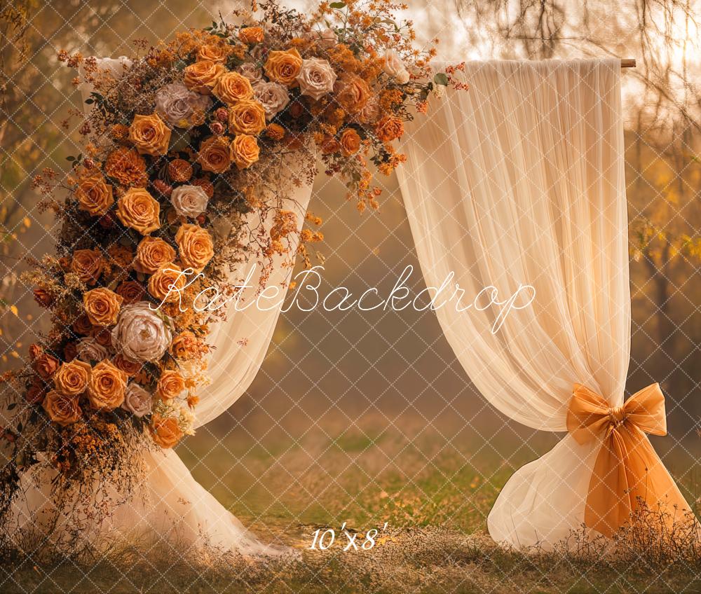 Kate Fall Outdoor Flower Arch Curtain Forest Orange Backdrop Designed by Emetselch
