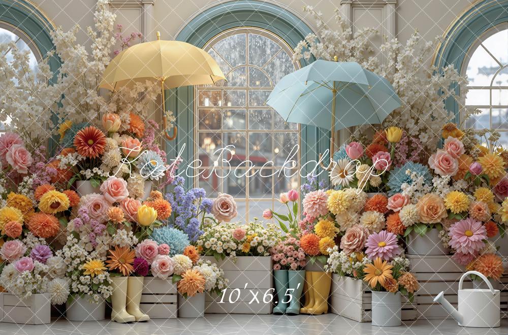 SALE Kate Spring Flower Garden Umbrella Window Boots Backdrop Designed by Mini MakeBelieve