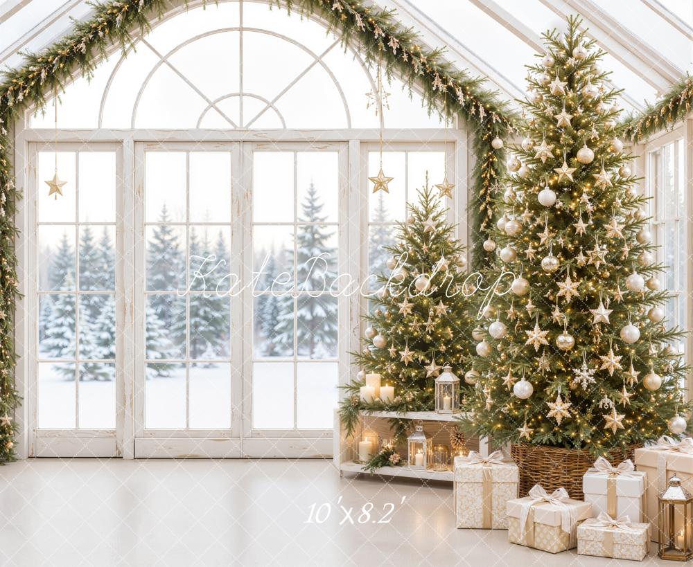 Kate Christmas Tree Indoor White Window Gifts Snowy Printed Backdrop Designed by Emetselch