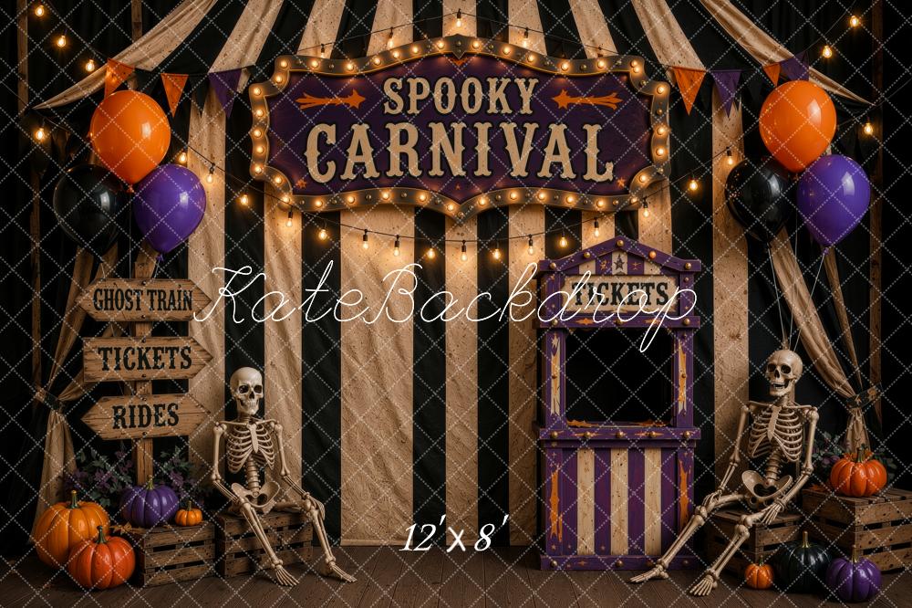 Kate Halloween Spooky Carnival Skeletons Ticket Booth Printed Backdrop Designed by Ashley Ward