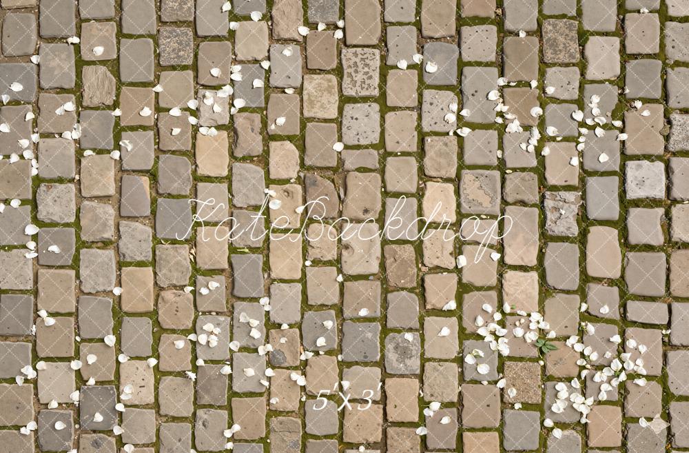 Kate Cobblestone Floor With White Petals Printed Backdrop Designed by Kate Image