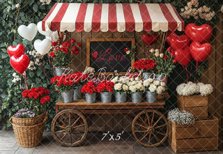 Kate Valentine's Day Flower Cart Heart Balloons Roses Printed Backdrop Designed by Emetselch