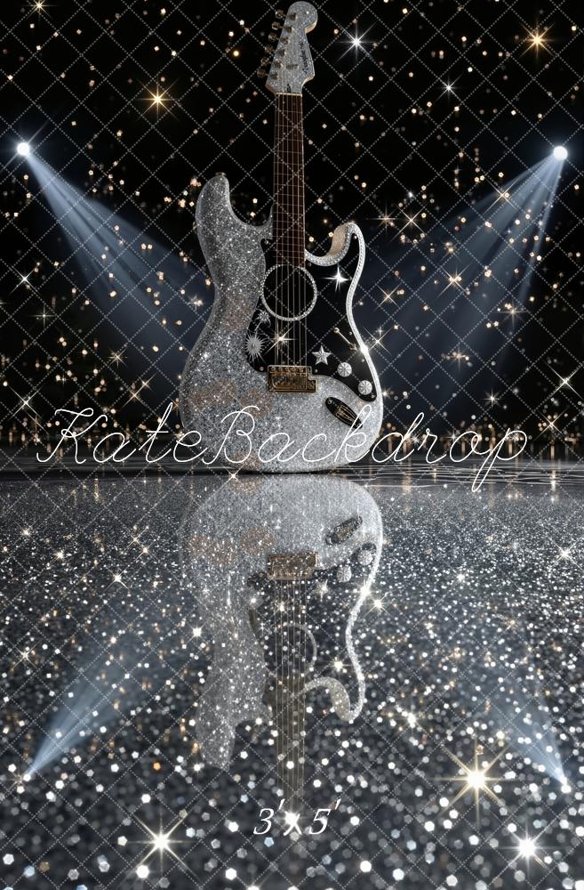 Kate Silver Glitter Guitar Sparkling Lights Backdrop Designed by Emetselch