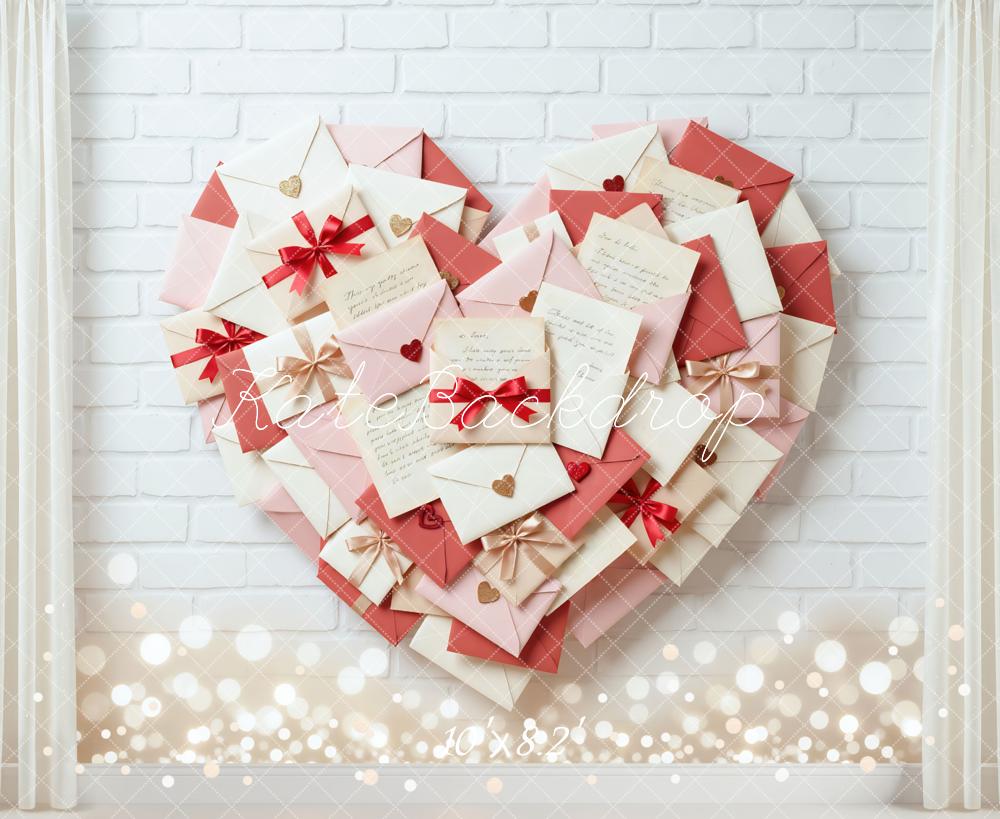 Kate Valentine's Day Heart Envelopes White Brick Wall Backdrop Designed by Mini MakeBelieve