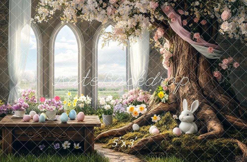 Easter Bunny Tree Window Foto Achtergrond Designed by Mini MakeBelieve