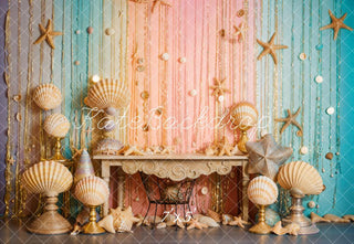 Kate Mermaid Seashell Starfish Colorful Wall Printed Backdrop Designed by Emetselch