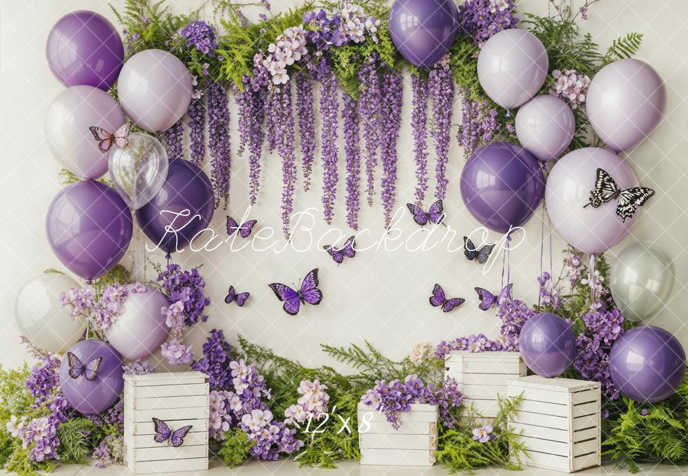 Pastel de Smash Morado Globo Floral Mariposas Fondo Diseñado por Emetselch