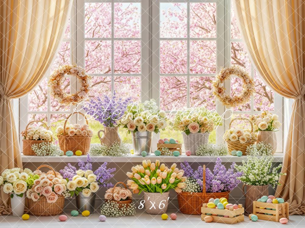 Kate Easter Spring Flowers Pastel Eggs Window Backdrop Designed by Patty Roberts