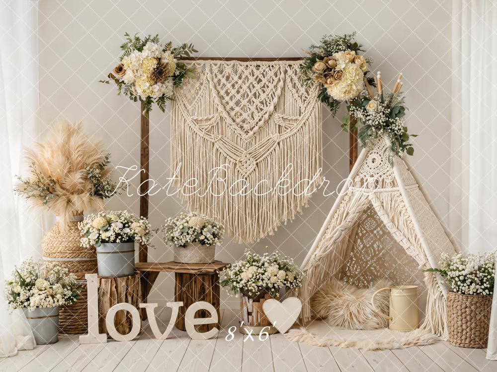 Kate Mother's Day Boho Macrame Flower Arch Teepee Love Backdrop Designed by Emetselch
