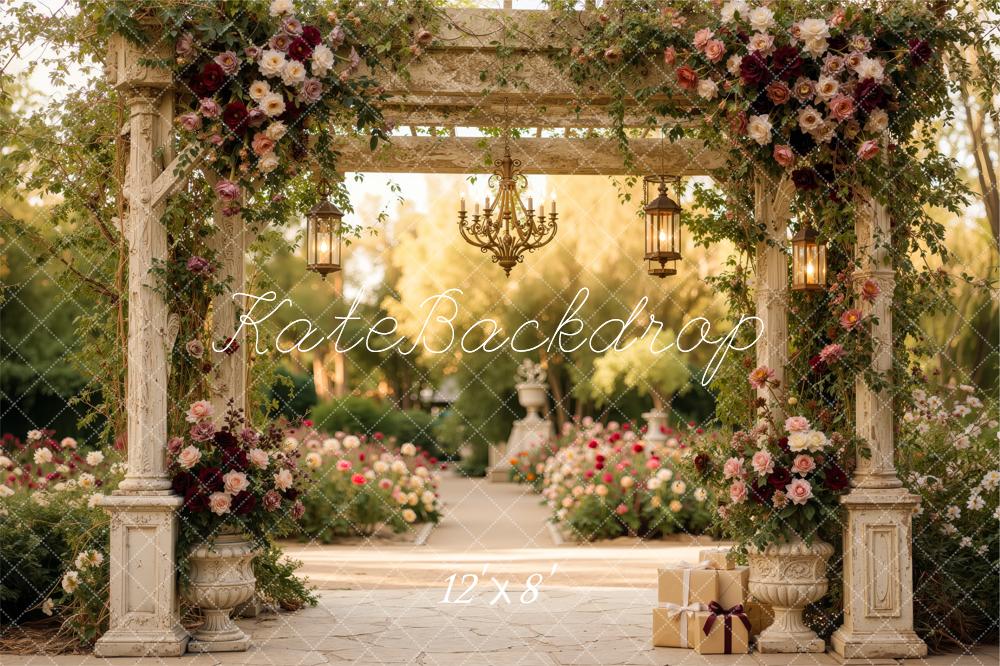 Kate Romantic Vintage Flower Arch Pergola Printed Backdrop Designed by Jordan Moon