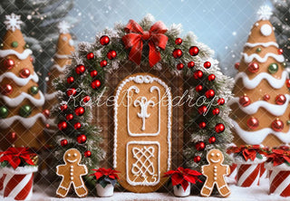 Kate Christmas Gingerbread Door Garland Cookies Bow Printed Backdrop Designed by Mini MakeBelieve