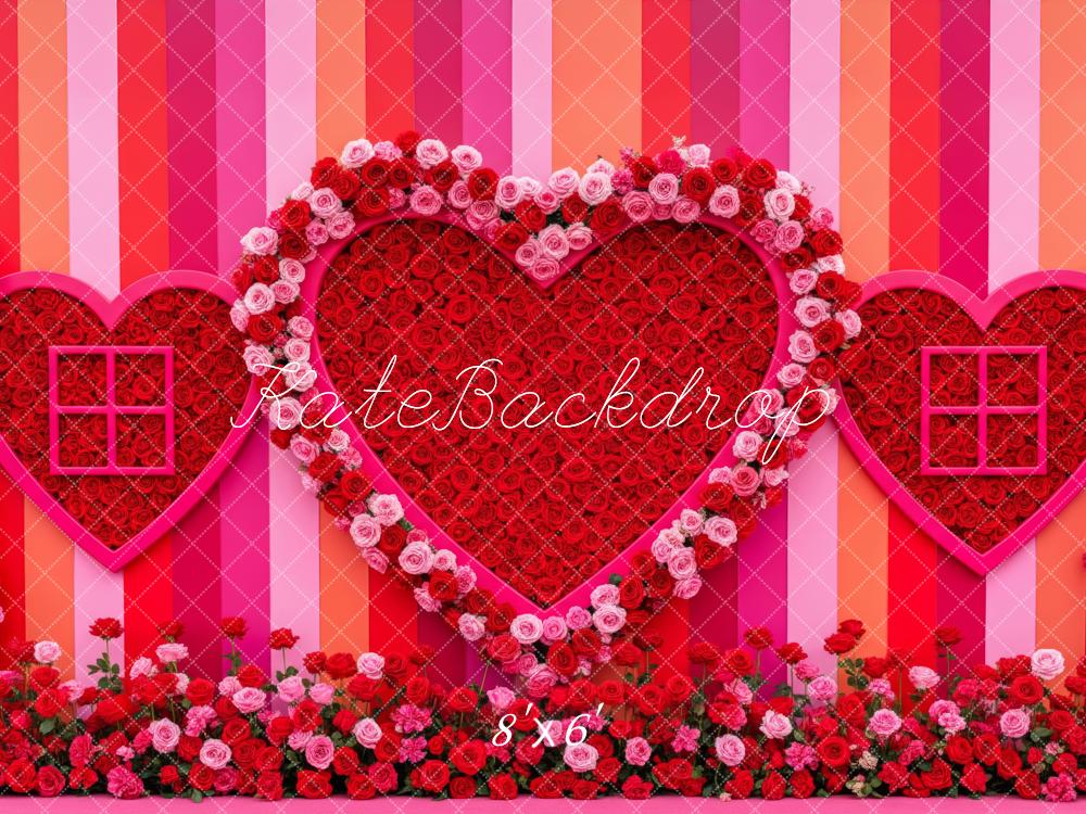 Kate Valentine's Day Heart Roses Striped Wall Backdrop Designed by Patty Roberts
