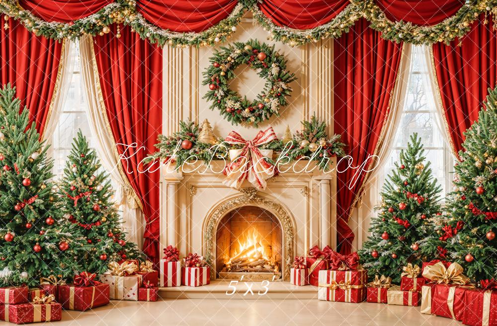 Kate Christmas Tree Retro Fireplace Wreath Indoor Backdrop Designed by Emetselch