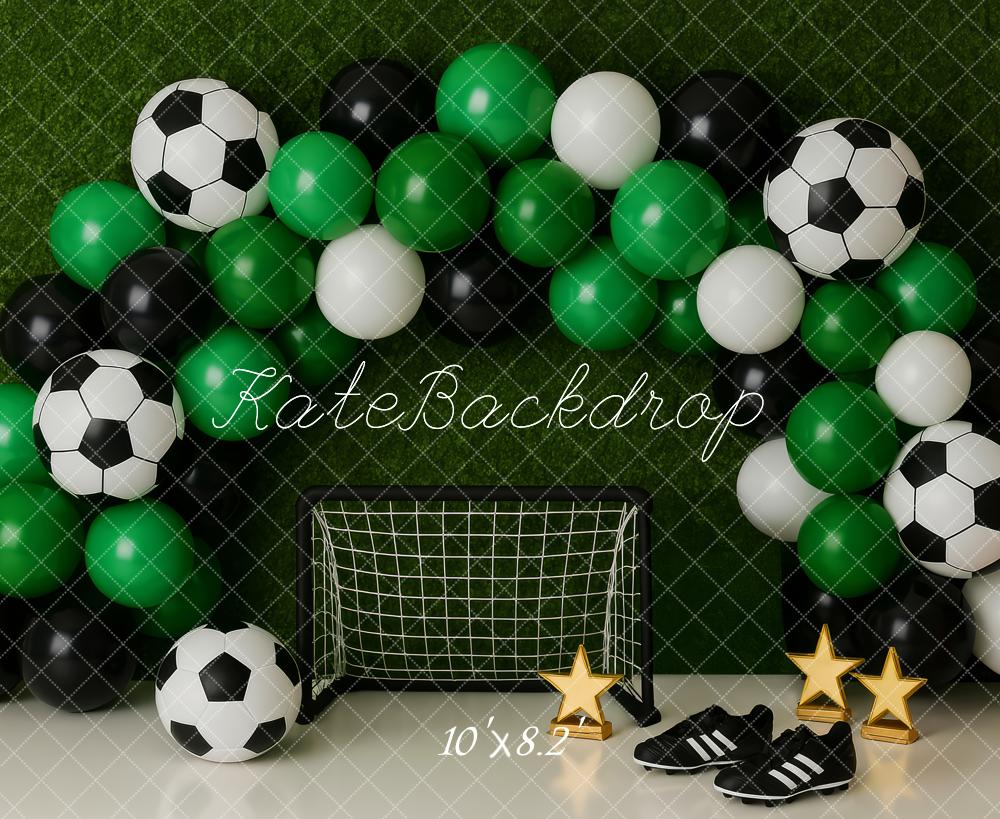 Kate Cake Smash Soccer Balloon Arch Green Backdrop Designed by Patty Roberts