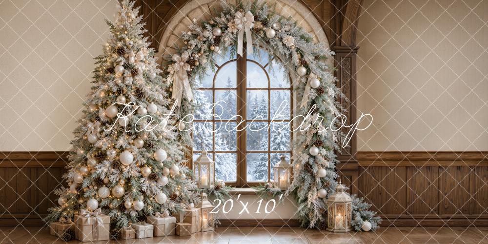 Kate Christmas Indoor Snowy Tree Arch Window Garland Printed Backdrop Designed by Emetselch