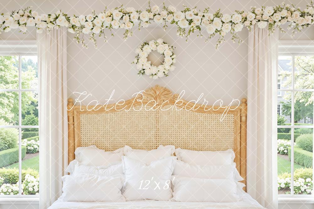 Kate White Flower Arch Wreath Headboard Printed Backdrop Designed by Mini MakeBelieve