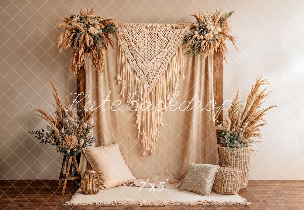 Kate Boho Macrame Flower Arch Beige Backdrop Designed by Emetselch