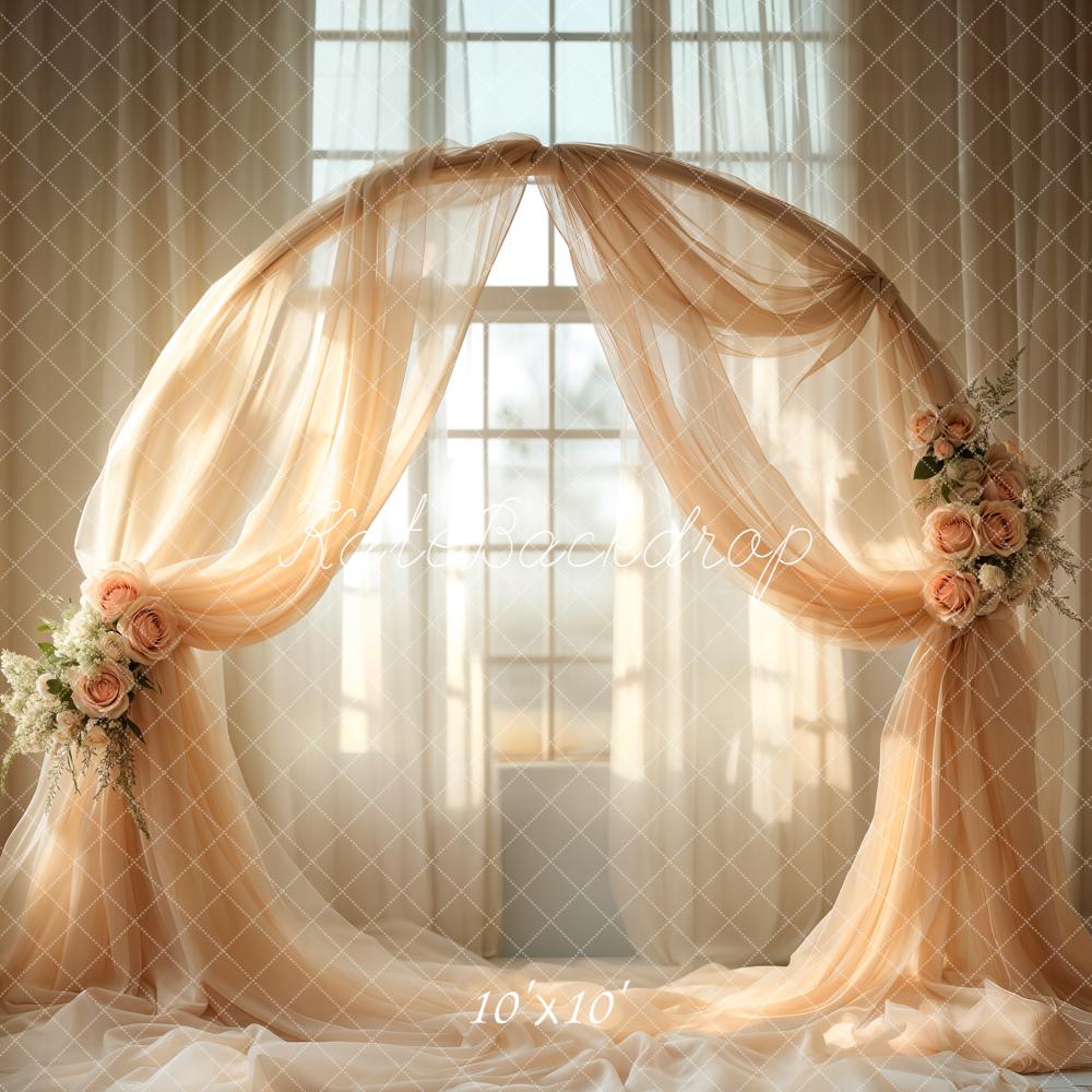 Kate Mother's Day Flower Arch Peach Drapes Window Printed Backdrop Designed by Emetselch
