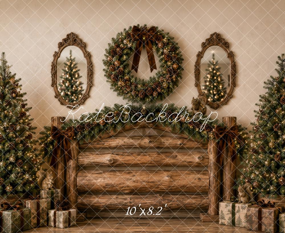 Kate Christmas Rustic Brown Log Headboard Wreath Printed Backdrop Designed by Megan Leigh Photography