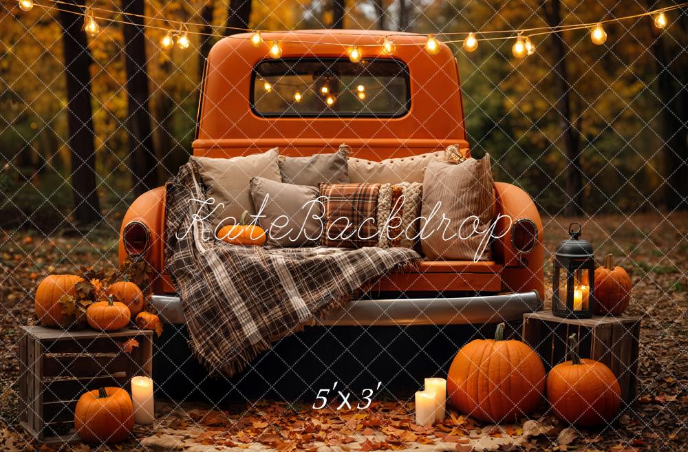 Kate Fall Truck Pumpkin Forest Lights Backdrop Designed by Emetselch