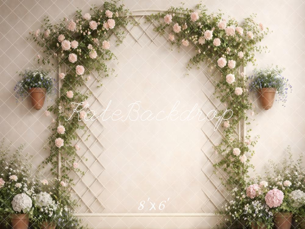 Kate Spring Flower Arch Trellis Wall Pink Roses Printed Backdrop Designed by Vertigo Productions
