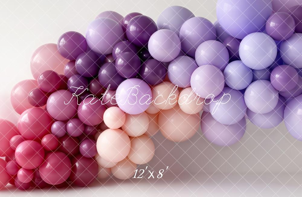 Kate Cake Smash Pink Purple Balloon Garland Printed Backdrop Designed by Emetselch