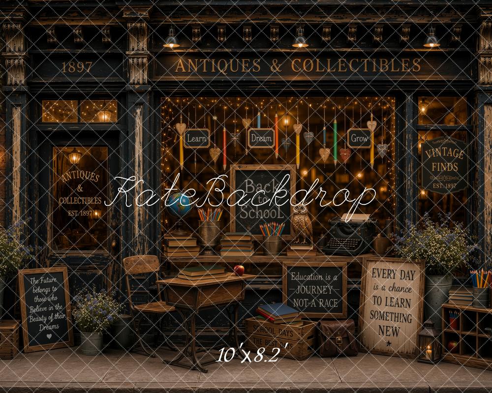 Kate Back to School Antique Window Display Books Pencils Desk Printed Backdrop Designed by Ashley Ward
