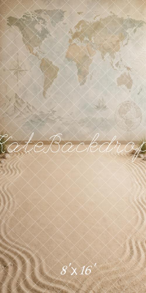Kate Sweep Geography World Map Compass Sandy Printed Backdrop Designed by Vertigo Productions