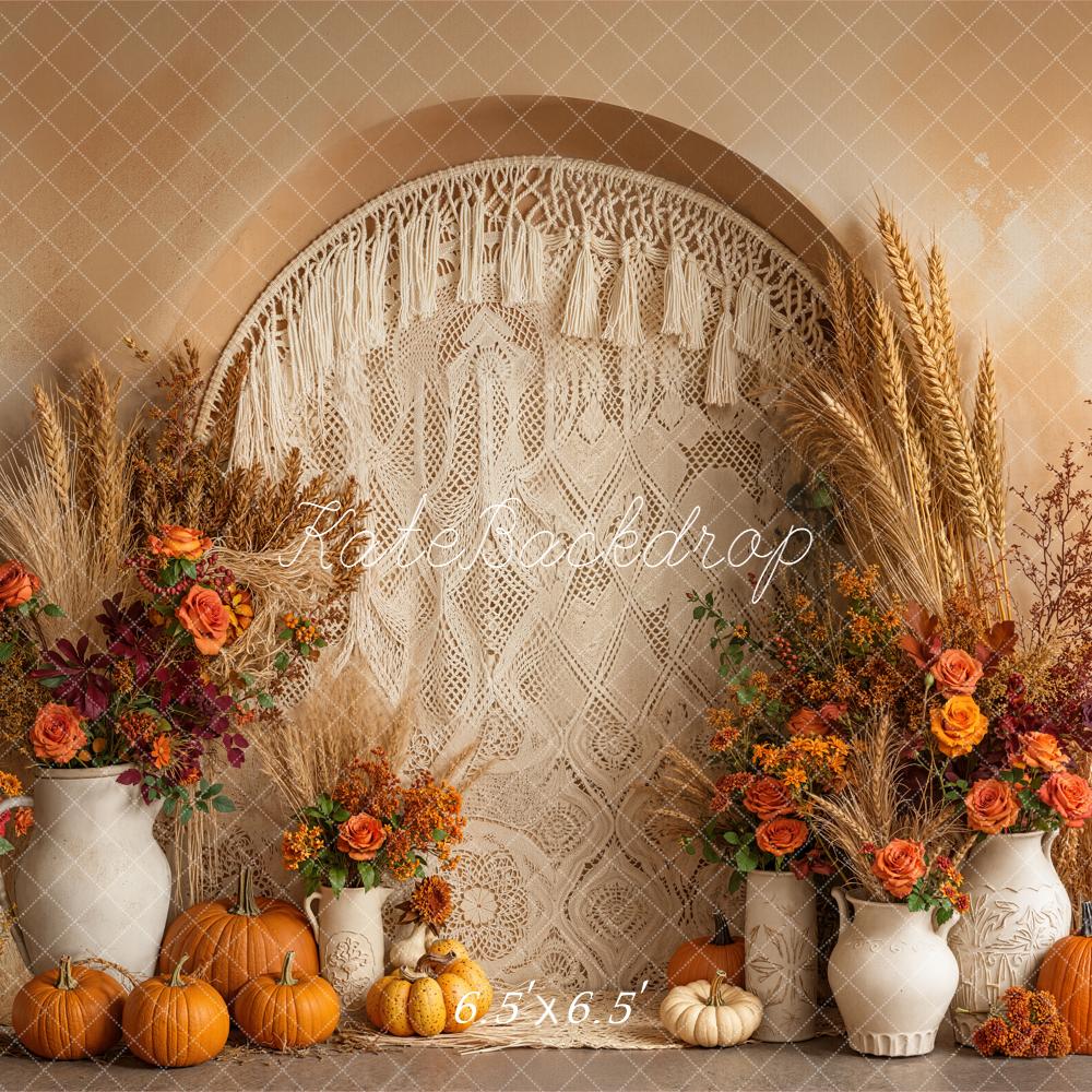 Kate Fall Boho Pumpkin Flower Arched Wall Vase Backdrop Designed by Emetselch