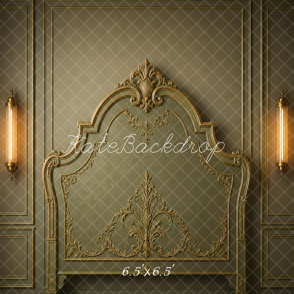 Kate Headboard Green Ornate Vintage Wall Printed Backdrop Designed by Vertigo Productions