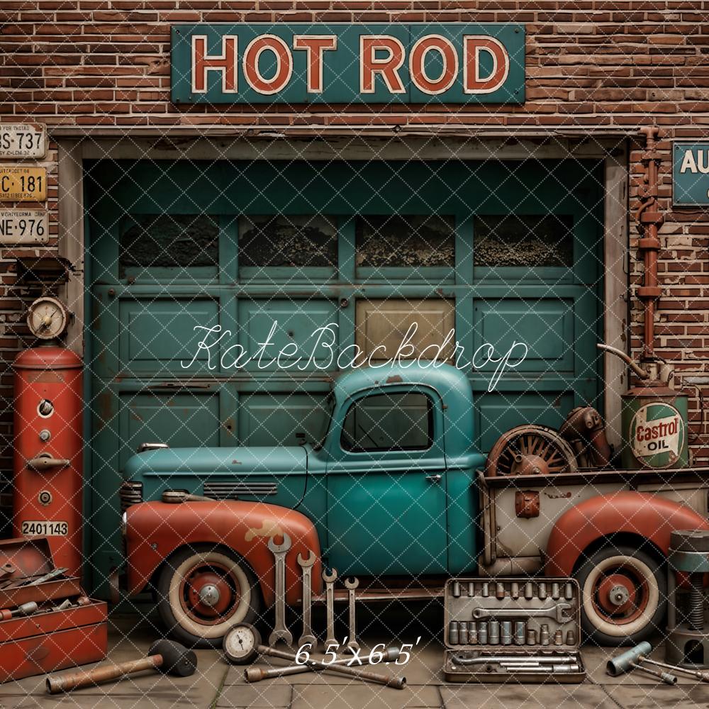 Kate Father's Day Vintage Garage Truck Gas Pump Tools Printed Backdrop Designed by Emetselch