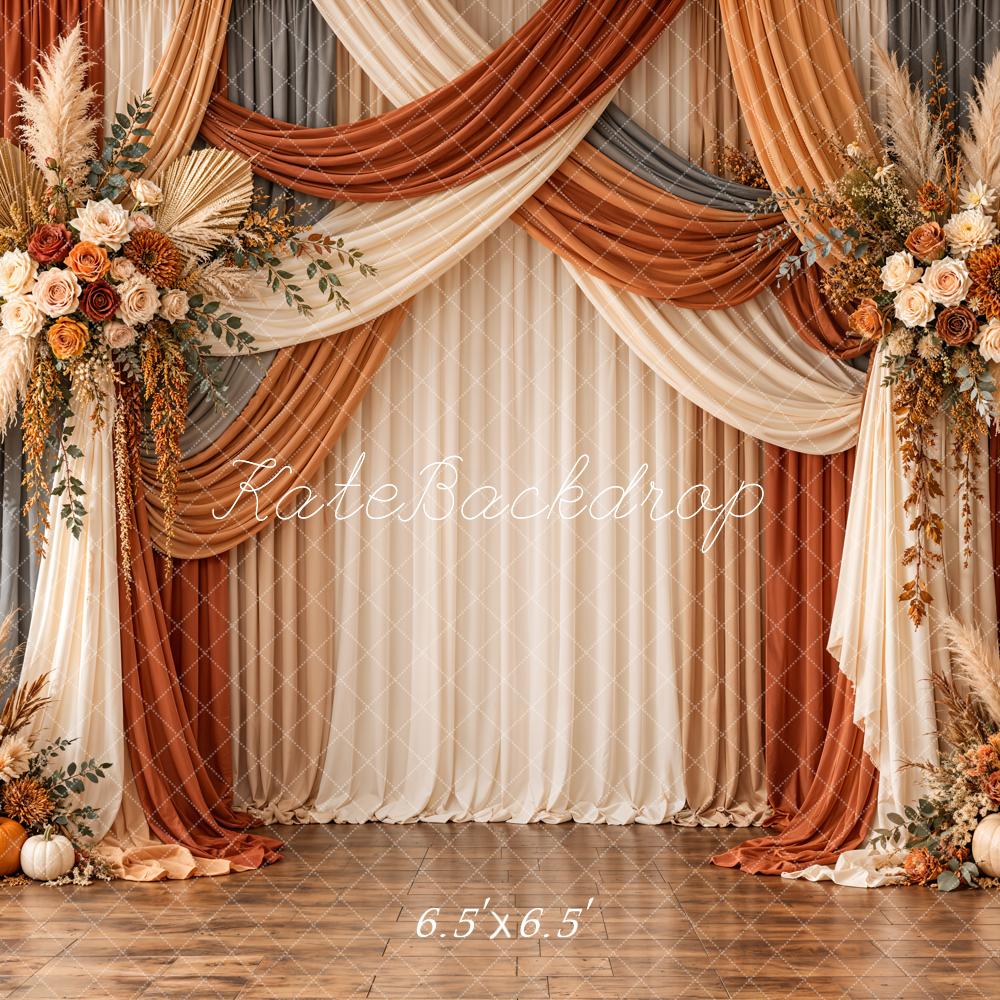 Kate Fall Elegant Floral Drapes Pumpkin Printed Backdrop Printed Backdrop Designed by Emetselch