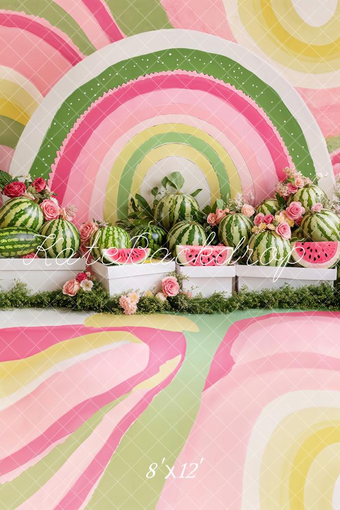 Kate Cake Smash Summer Watermelon Floral Watercolor Backdrop Designed by Emetselch