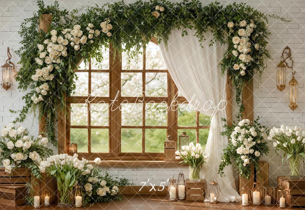 Kate Spring Flower Arch Window Lanterns White Roses Backdrop Designed by Emetselch