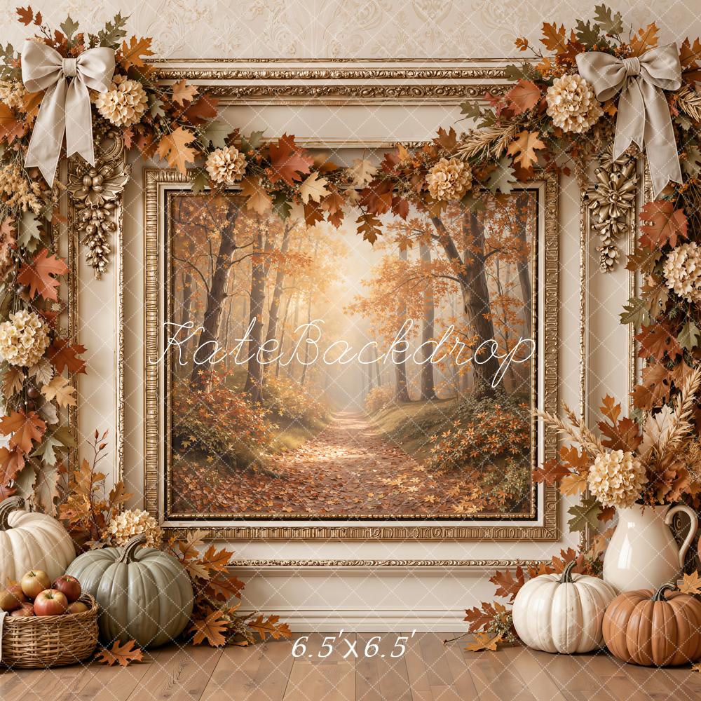Kate Fall Vintage Framed Wall Pumpkin Garland Forest Printed Backdrop Designed by Emetselch