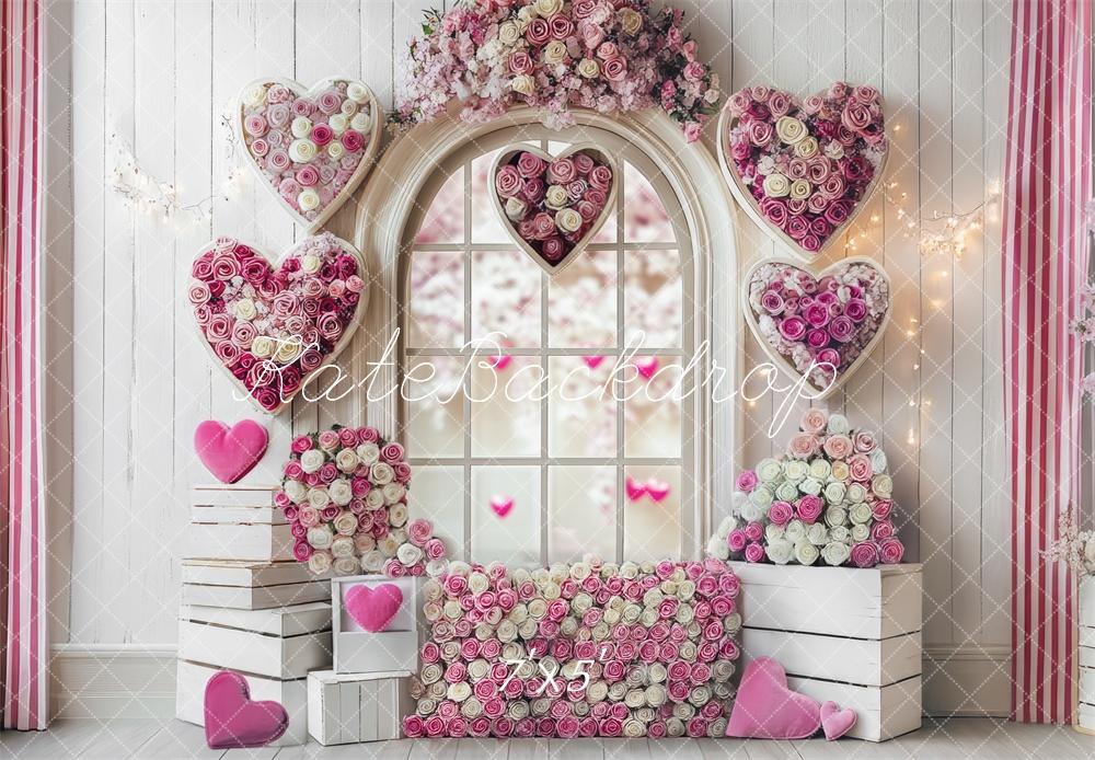 Fondo de Ventana de Rosas Corazón Romántico Diseñado por Mini MakeBelieve