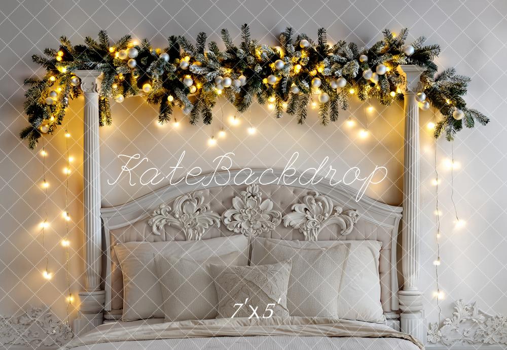 Kate Christmas Headboard Garland Ornate Columns Printed Backdrop Designed by Fantasyphotoart