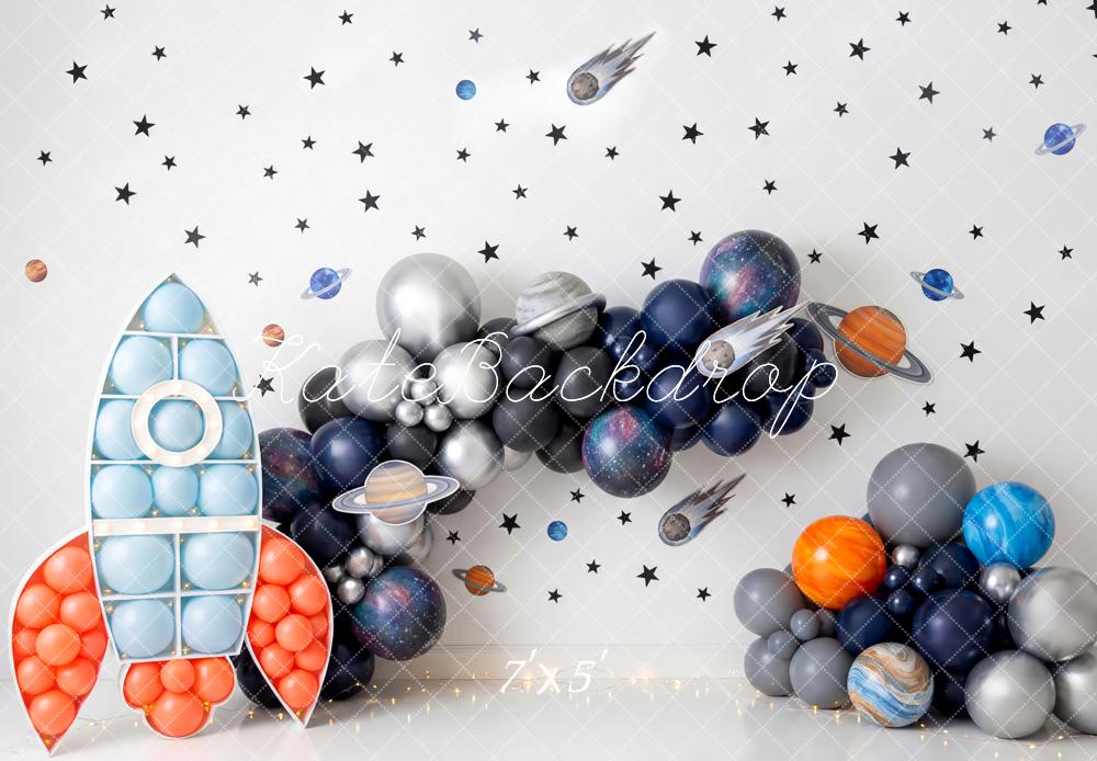 Kate Cake Smash Space Rocket Planets Stars Printed Backdrop Designed by Patty Roberts