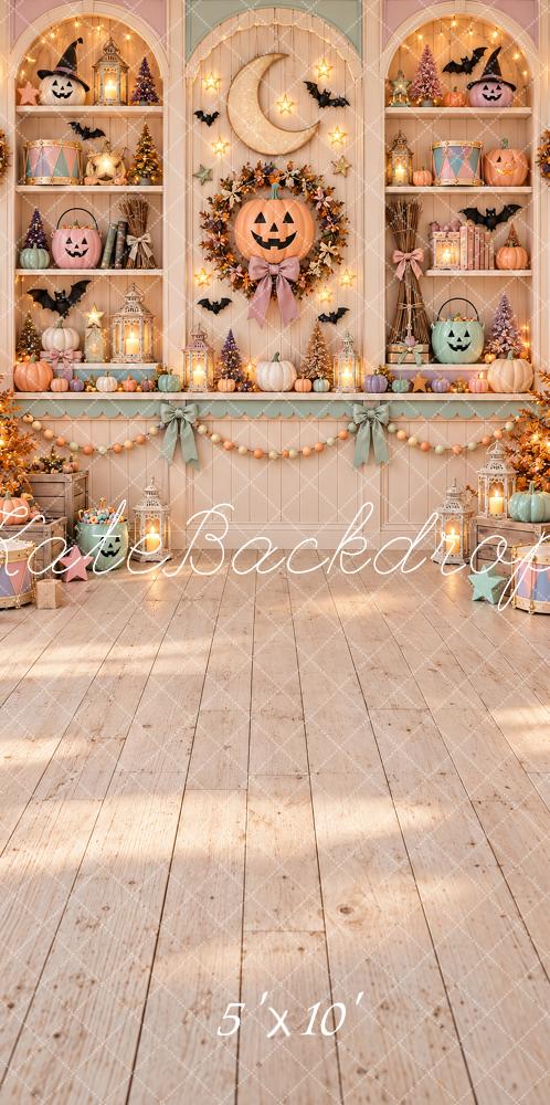 Kate Sweep Halloween Pumpkin Moon Bat Pastel Cabinet Printed Backdrop Designed by Vertigo Productions