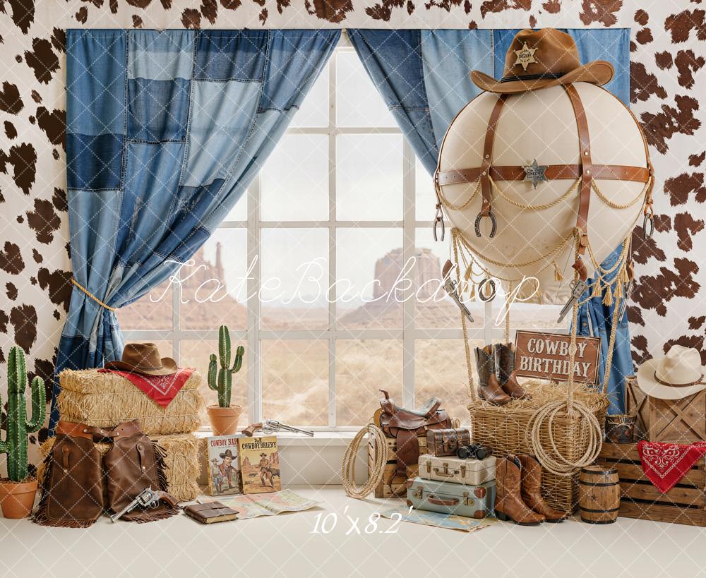Kate Cowboy Western Hot Air Balloon Haystack Cactus Backdrop Designed by Emetselch