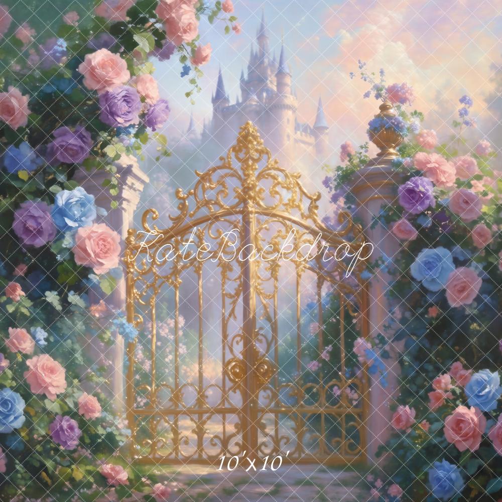 Kate Fairy Fantasy Castle Gold Gate Roses Backdrop Designed by GQ
