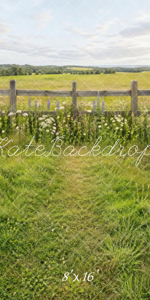 Kate Sweep Summer Meadow Wildflowers Wooden Fence Printed Backdrop Designed by Vertigo Productions