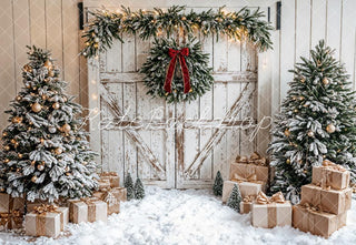 Fondo de puerta de madera blanca de árbol de Navidad diseñado por Emetselch