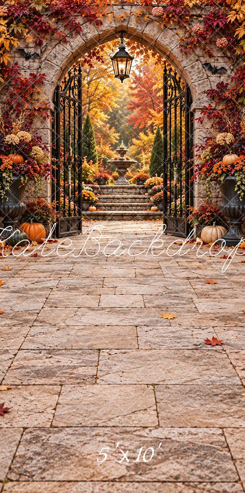 Kate Sweep Fall Stone Arch Garden Gate Printed Backdrop Designed by Vertigo Productions