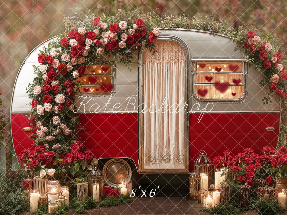 Kate Valentine's Day Red Camper Flower Arch Candles Backdrop Designed by Emetselch